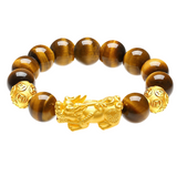Natürliches Tigerauge- und Pixiu-Armband für Herren – Feng-Shui-Armband mit vergoldetem Anhänger zur Geldgewinnung – CF048