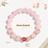 Pink quartz crystal bead bracelet for love manifestation, with rose quartz and strawberry quartz beads