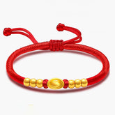 Gold Ingot Red String Bracelet for Wealth Attraction with Gold Plated Charms and Beads