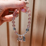 Silver plated bracelet with pink crystal beads, designed for love energy and personal charm