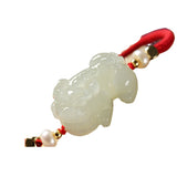 Beaded bracelet featuring Hetan Jade Pixiu and black obsidian stones to attract wealth