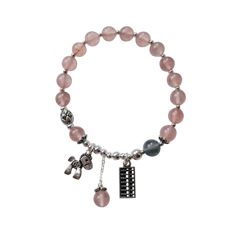 Pink crystal beaded bracelet for love attraction, featuring silver plated accents and a feminine design
