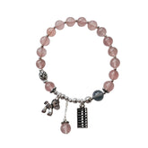Pink crystal beaded bracelet for love attraction, featuring silver plated accents and a feminine design