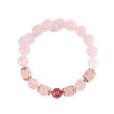 Natural pink quartz crystal beaded bracelet for love attraction, featuring rose quartz and strawberry quartz stones