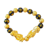 Black Obsidian Beaded Bracelet with Gold Plated Pixiu Charm for Wealth Manifestation and Energy Flow