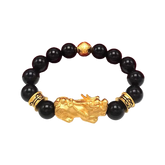 Black Obsidian Pixiu Bracelet for Wealth Manifestation, Gold Plated Pixiu Charm, Feng Shui Jewelry