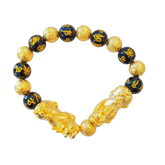 Black Obsidian and Gold Plated Pixiu Wealth Attraction Bracelet for Men and Women