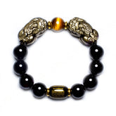 Gold Obsidian Pixiu Bracelet with Gold Plated Accents for Wealth Attraction and Energy Flow