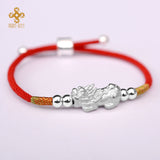 Gold Plated Sterling Silver Pixiu Red String Bracelet - Wealth Attracting Feng Shui Energy Bracelet for Women - CF019