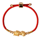 Gold plated Pixiu red string bracelet for wealth attraction, featuring a silver charm and beaded design for men and women.