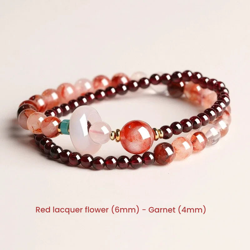 Garnet beaded bracelet for love attraction, featuring red gemstone beads for romantic energy and personal charm enhancement.