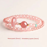 Pink crystal beaded bracelet for love attraction, featuring natural strawberry quartz stones for emotional connection and romance.