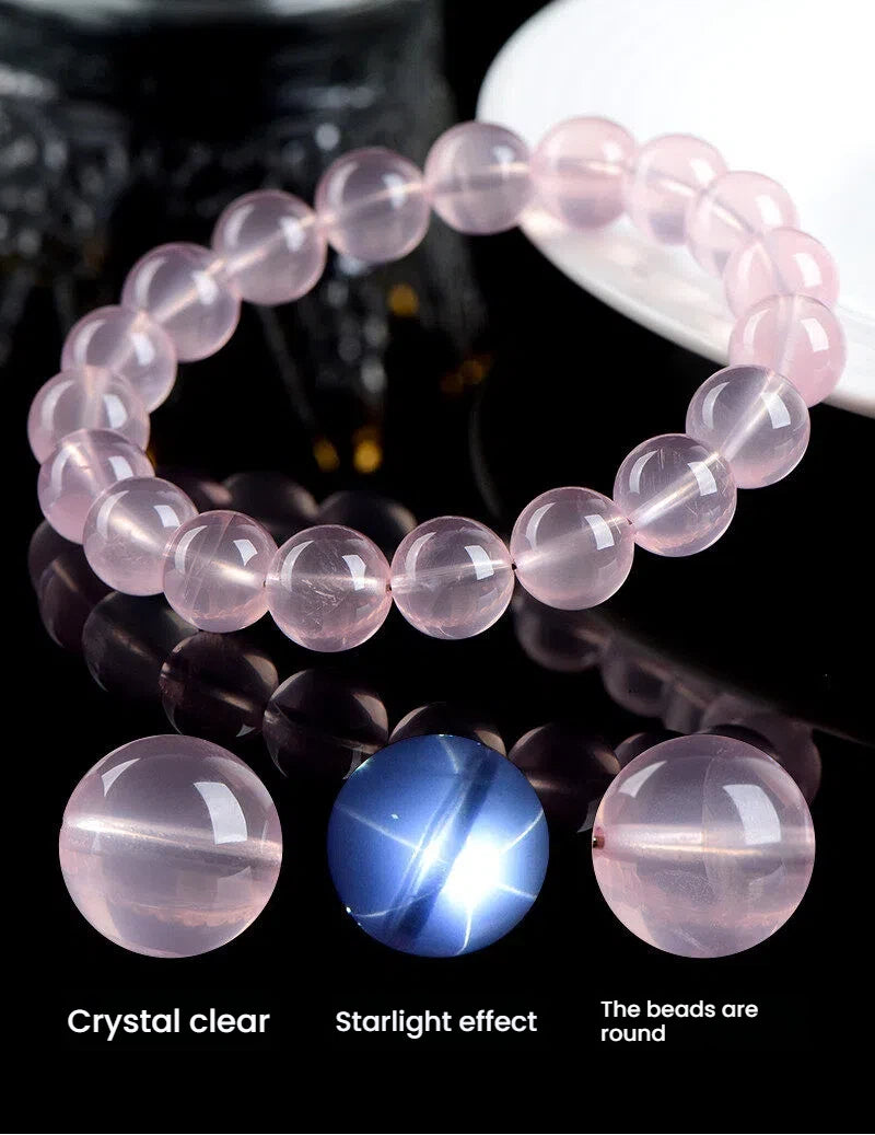 Pink crystal beaded bracelet for attracting love, made with genuine rose quartz stones for romantic energy.