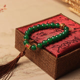 Women's green agate stone bracelet, designed for wealth manifestation and cultivating an abundant mindset.