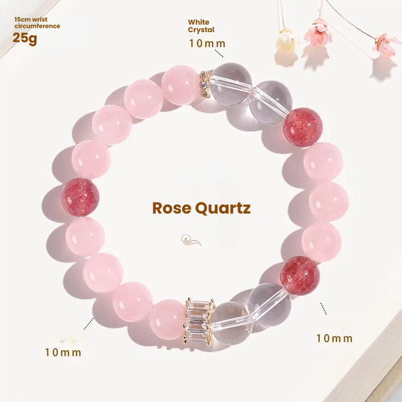 Love attraction crystal bracelet made with natural pink quartz and strawberry quartz beads