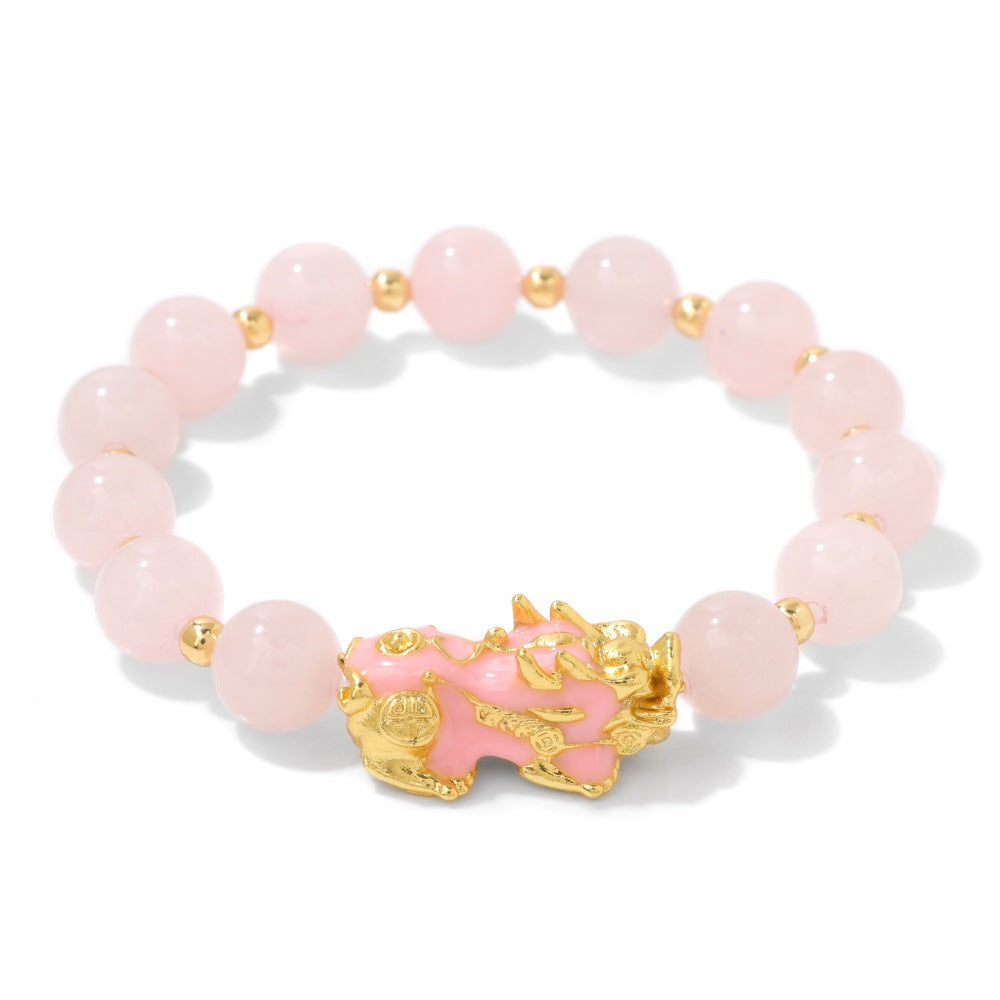 Agate stone bracelet with sand gold Pixiu charm for attracting wealth, men's beaded bracelet with gold accents