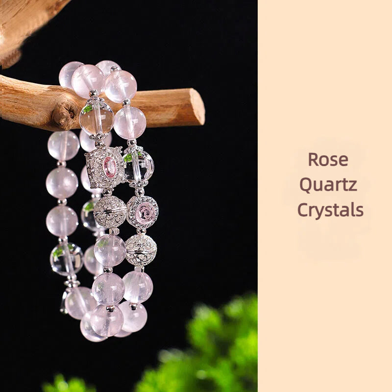 Women's Pink Quartz Crystal Bracelet, Attract Love Energy and Enhance Emotional Connection