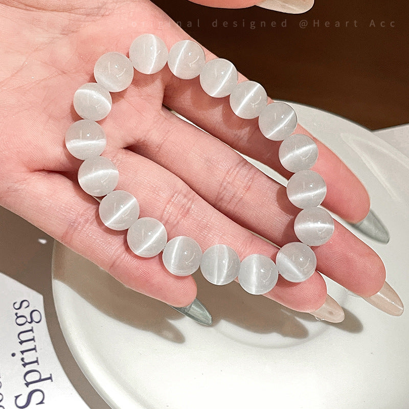 Cat's Eye Crystal Bead Bracelet for Luck Energy, High Vibe Stone Bracelet for Men