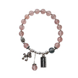 Pink crystal beaded bracelet for love attraction, featuring silver plated accents and a feminine design