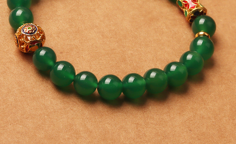 Crystal green agate bracelet for women, a beaded stone piece for wealth attraction and money energy flow.