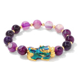 Fashion new agate and sand gold Pixiu bracelet for wealth attraction, beaded men's bracelet with symbolic charm