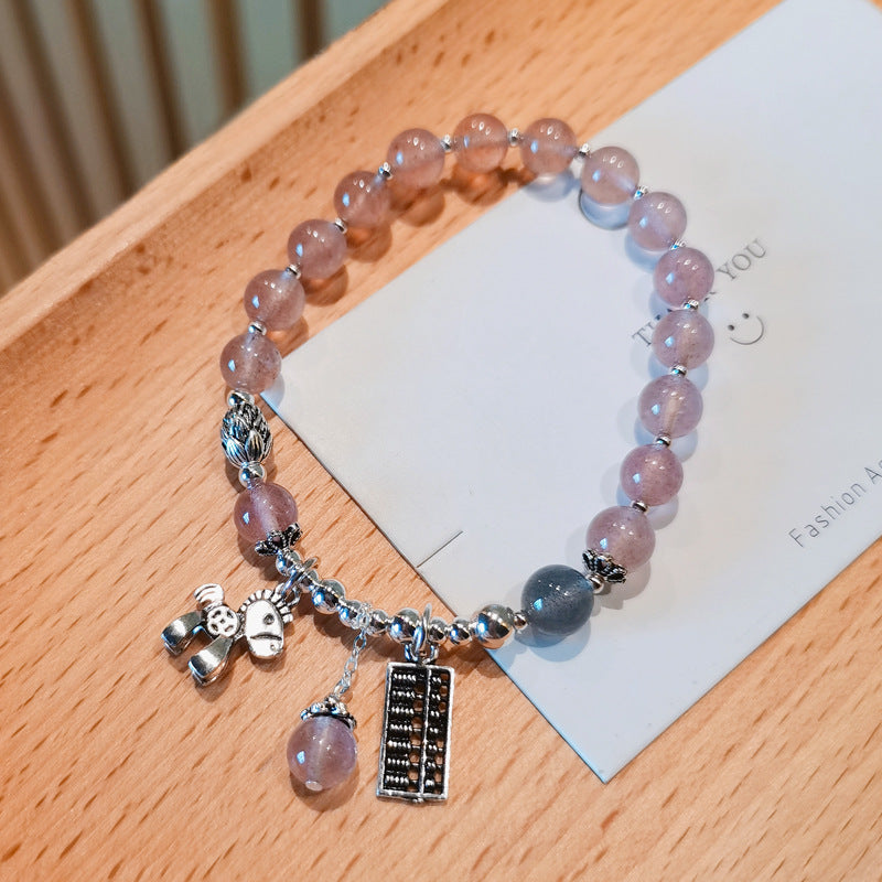 Women's beaded bracelet with pink crystals and silver, symbolizing love attraction and romantic energy