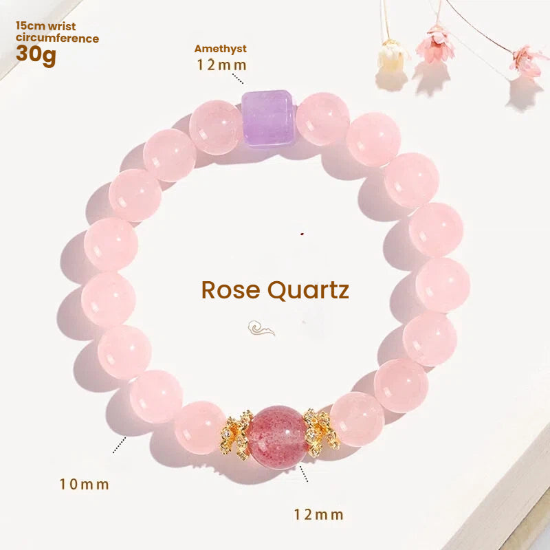 Natural pink quartz beaded bracelet with clear quartz for love attraction, rose quartz crystal energy jewelry