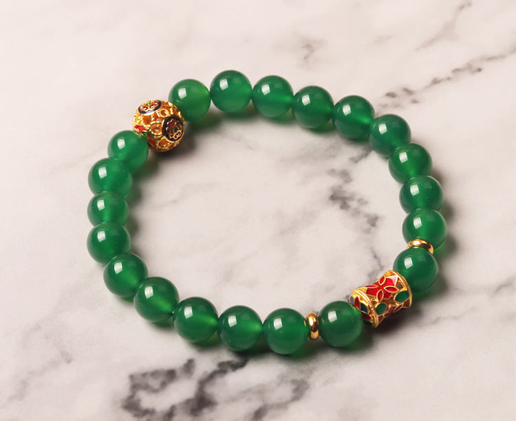 Crystal green agate bracelet for women, a beaded design focused on wealth manifestation and abundance.