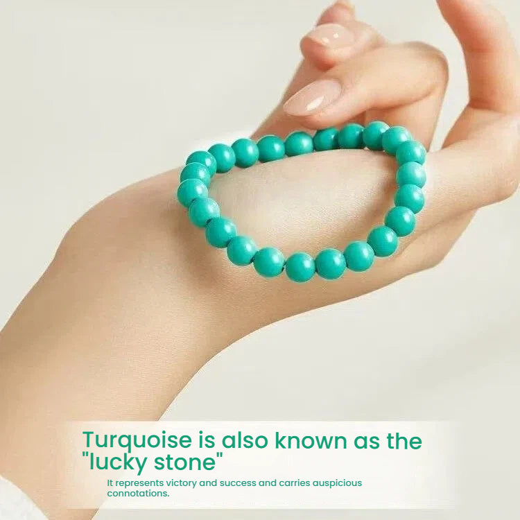 Turquoise beaded stone bracelet for good luck, green crystal beads for fortune