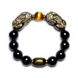 Gold Obsidian Pixiu Bracelet with glass beads for wealth attraction and energy flow, men's and women's spiritual jewelry