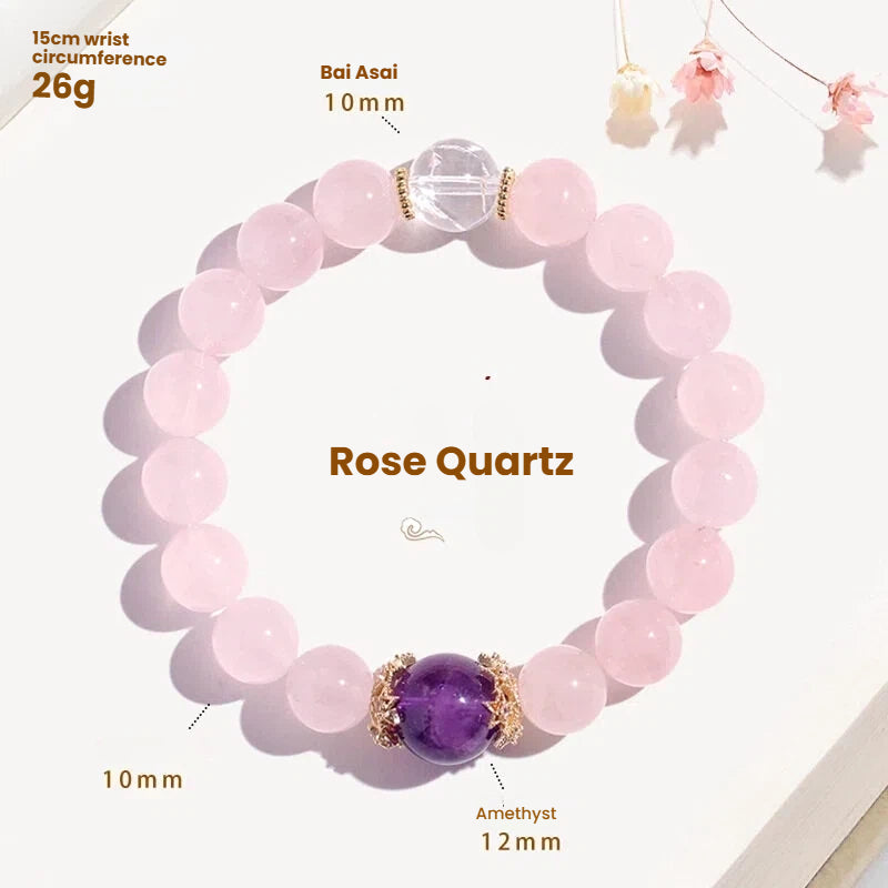 Rose quartz and clear quartz beaded bracelet for attracting love, natural pink crystal energy jewelry for women