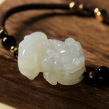 Black Obsidian stone and Nephrite Jade Pixiu charm bracelet for attracting wealth, men's and women's style
