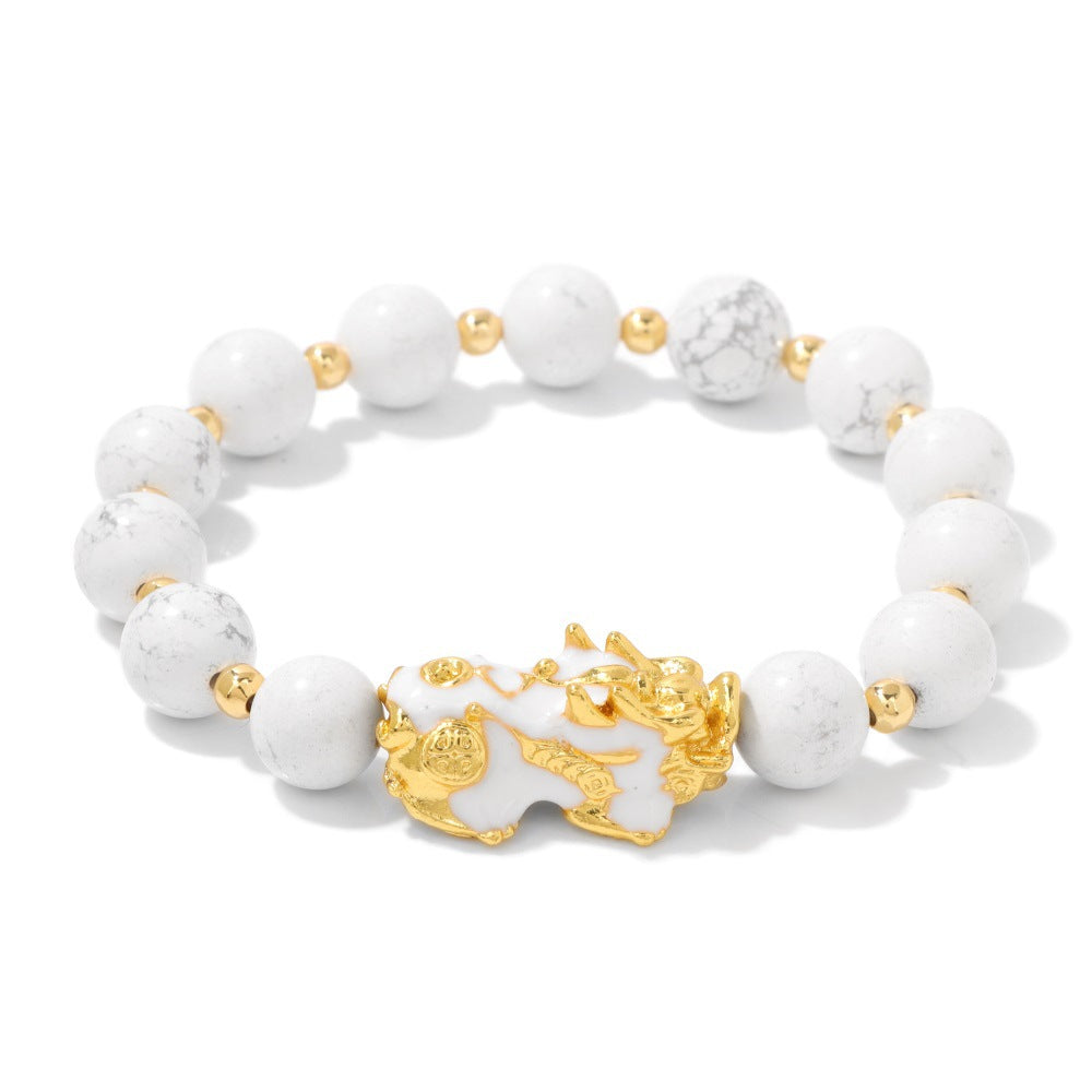 Men's agate beaded bracelet with sand gold Pixiu for wealth flow, spiritual bead bracelet for men
