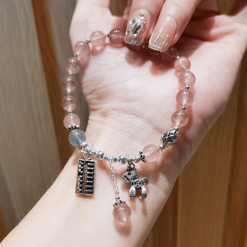 Pink crystal and silver bracelet for attracting love, a delicate beaded accessory for women